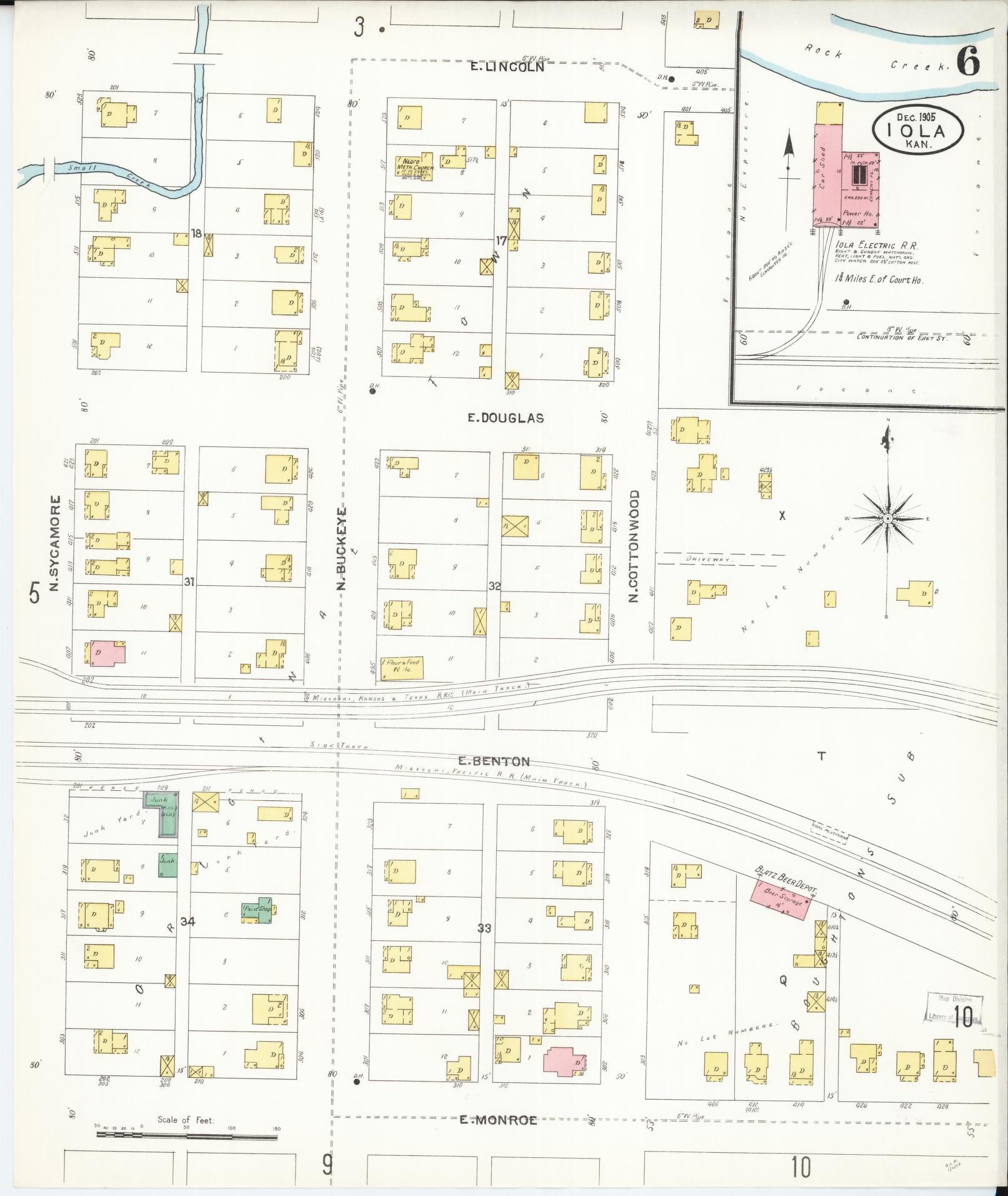 Sanborn Fire Insurance Map from Iola, Allen County, Kansas (1905), Sheet #0006 - Complete Map Set gallery image, historic Sanborn map, vintage wall art, Kansas Kansas