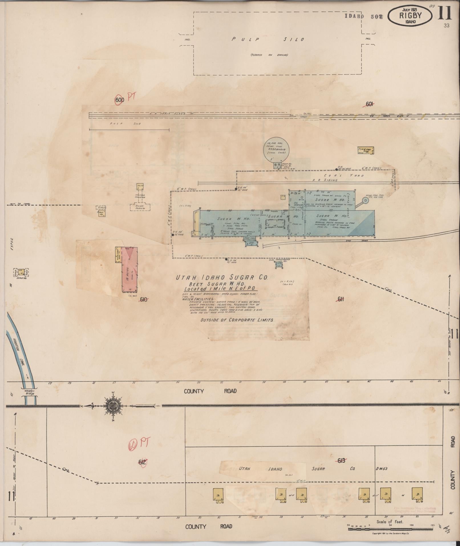 Sanborn Fire Insurance Map from Rigby, Jefferson County, Idaho (1943), Sheet #0011 - Historic Sanborn Fire Insurance Map Print, vintage old map wall art, antique decor, genealogy gift, Idaho Idaho map