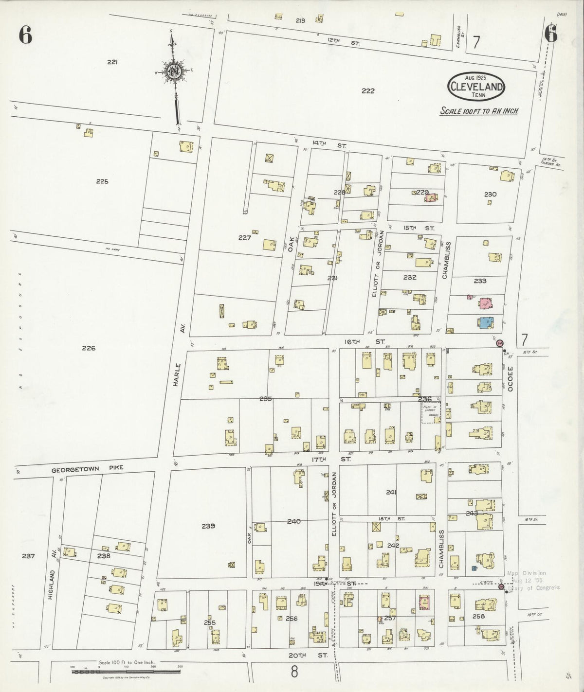 Sanborn Fire Insurance Map from Cleveland, Bradley County, Tennessee (1925), Sheet #0006 - Complete Map Set gallery image, historic Sanborn map, vintage wall art, Tennessee Tennessee
