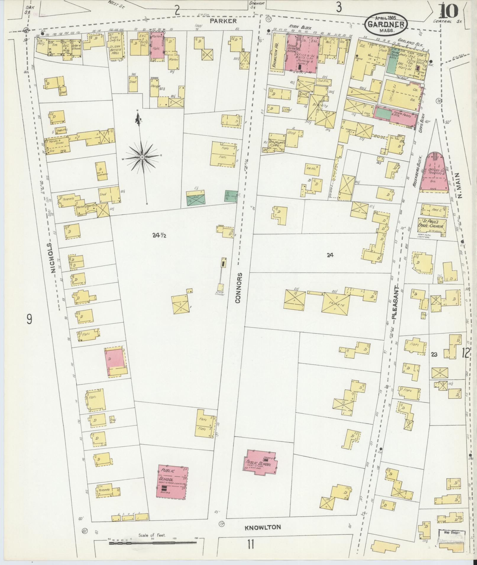 Sanborn Fire Insurance Map from Gardner, Worcester County, Massachusetts (1905), Sheet #0010 - Complete Map Set gallery image, historic Sanborn map, vintage wall art, Massachusetts Massachusetts