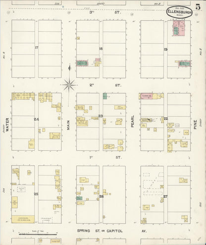 Sanborn Fire Insurance Map from Ellensburg, Kittitas County, Washington (1889), Sheet #0005 - Complete Map Set gallery image, historic Sanborn map, vintage wall art, Washington Washington
