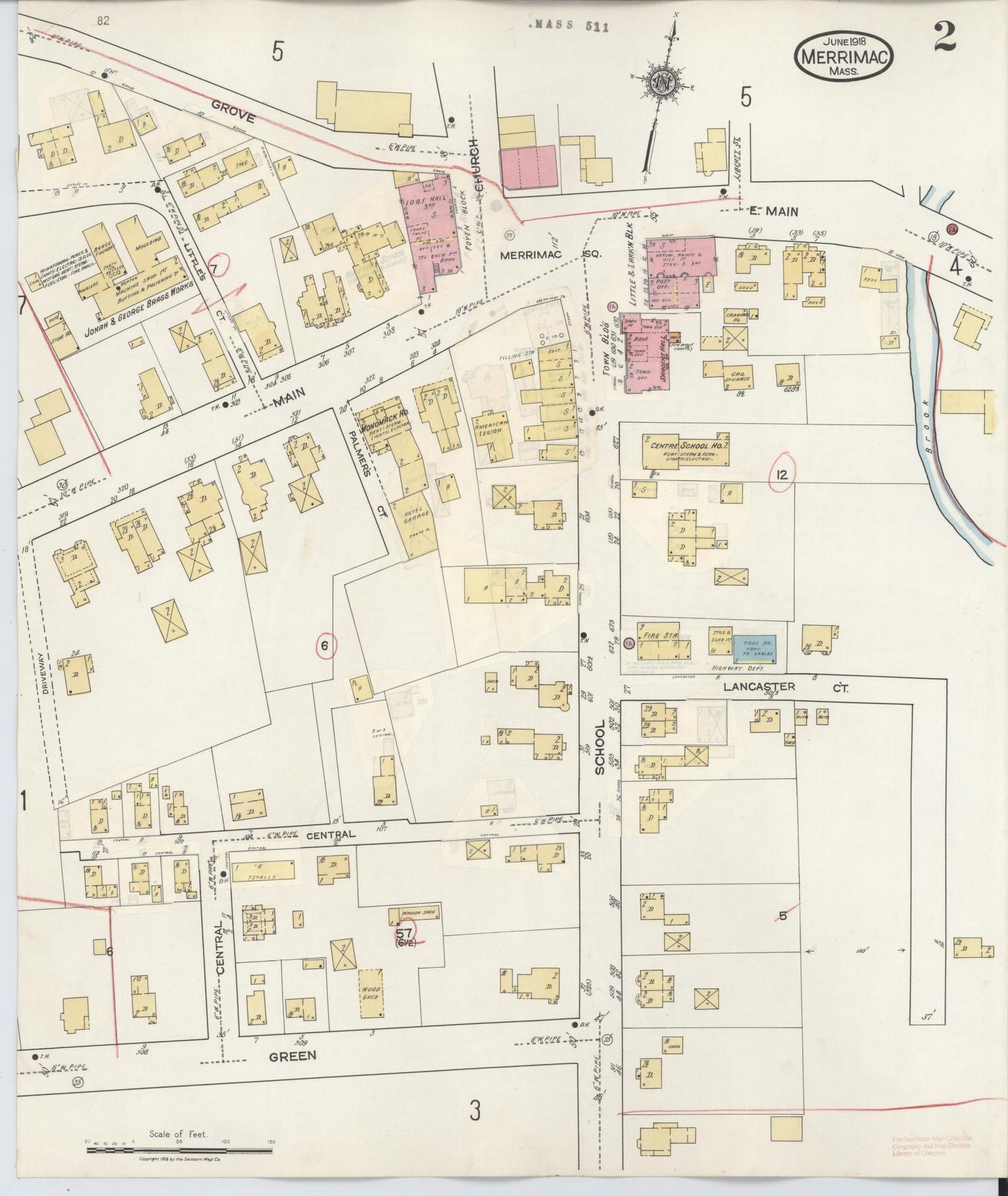 Sanborn Fire Insurance Map from Merrimac, Essex County, Massachusetts (1934), Sheet #0002 - Complete Map Set gallery image, historic Sanborn map, vintage wall art, Massachusetts Massachusetts