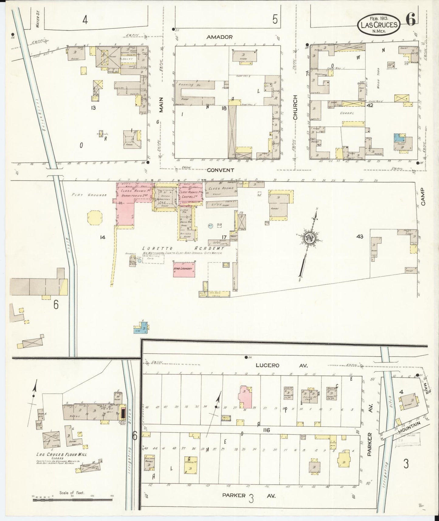 Sanborn Fire Insurance Map from Las Cruces, Dona Ana County, New Mexico (1913), Sheet #0006 - Complete Map Set gallery image, historic Sanborn map, vintage wall art, New Mexico New Mexico