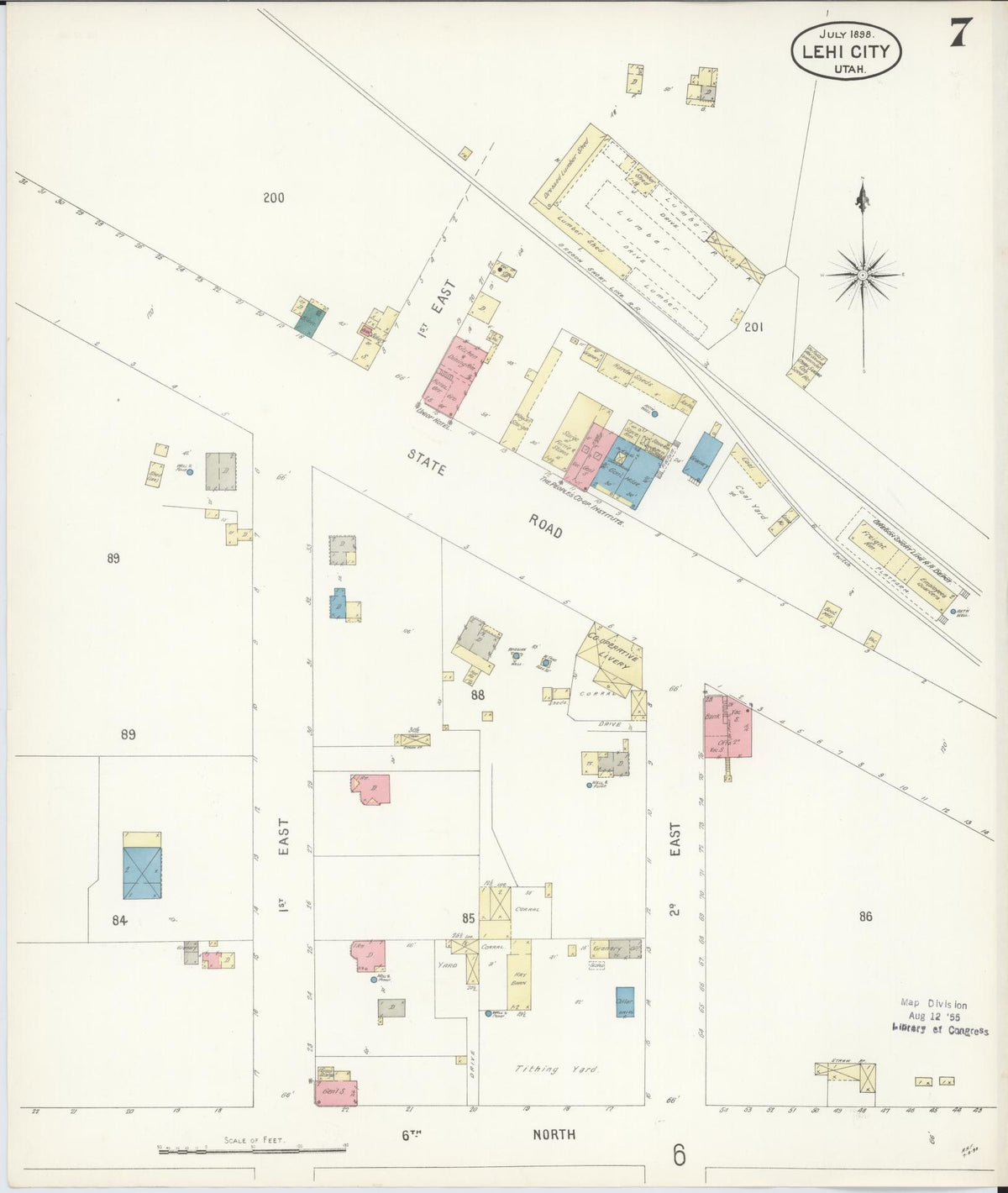Sanborn Fire Insurance Map from Lehi, Utah County, Utah (1898), Sheet #0007 - Historic Sanborn Fire Insurance Map Print, vintage old map wall art, antique decor, genealogy gift, Lehi Utah map