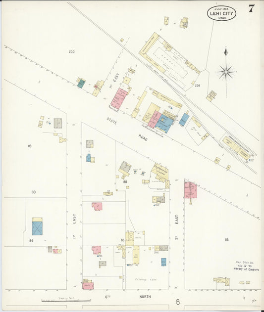 Sanborn Fire Insurance Map from Lehi, Utah County, Utah (1898), Sheet #0007 - Historic Sanborn Fire Insurance Map Print, vintage old map wall art, antique decor, genealogy gift, Lehi Utah map
