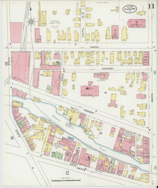 Sanborn Fire Insurance Map from Auburn, Cayuga County, New York (1898), Sheet #0011 - Historic Sanborn Fire Insurance Map Print, vintage old map wall art, antique decor, genealogy gift, New York New York map