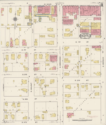 Sanborn Fire Insurance Map from Shelbyville, Shelby County, Illinois (1922), Sheet #0008 - Historic Sanborn Fire Insurance Map Print, vintage old map wall art, antique decor, genealogy gift, Illinois Illinois map