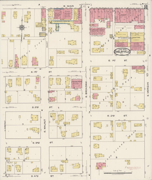 Sanborn Fire Insurance Map from Shelbyville, Shelby County, Illinois (1922), Sheet #0008 - Historic Sanborn Fire Insurance Map Print, vintage old map wall art, antique decor, genealogy gift, Illinois Illinois map