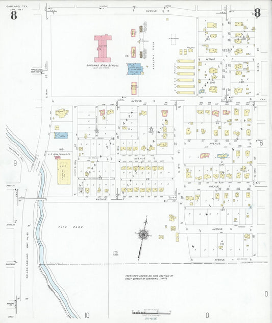 Sanborn Fire Insurance Map from Garland, Dallas County, Texas (1947), Sheet #0008 - Historic Sanborn Fire Insurance Map Print, vintage old map wall art, antique decor, genealogy gift, Texas Texas map