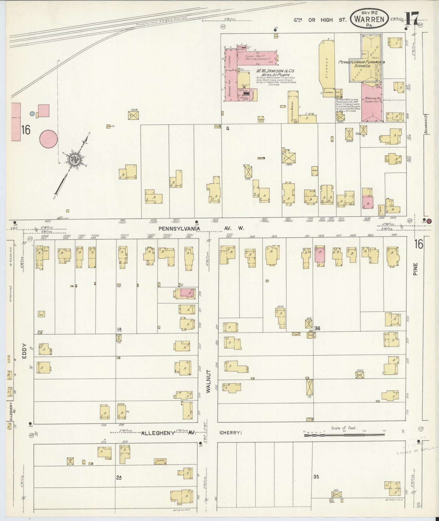 Sanborn Fire Insurance Map from Warren, Warren County, Pennsylvania (1912), Sheet #0017 - Historic Sanborn Fire Insurance Map Print, vintage old map wall art, antique decor, genealogy gift, Pennsylvania Pennsylvania map