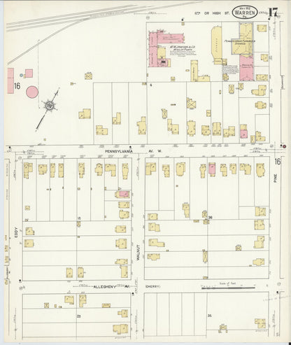 Sanborn Fire Insurance Map from Warren, Warren County, Pennsylvania (1912), Sheet #0017 - Historic Sanborn Fire Insurance Map Print, vintage old map wall art, antique decor, genealogy gift, Pennsylvania Pennsylvania map