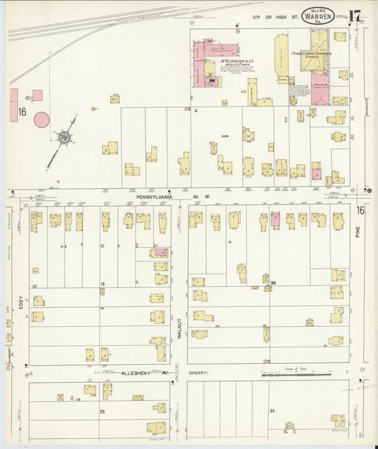 Sanborn Fire Insurance Map from Warren, Warren County, Pennsylvania (1912), Sheet #0017 - Historic Sanborn Fire Insurance Map Print, vintage old map wall art, antique decor, genealogy gift, Pennsylvania Pennsylvania map