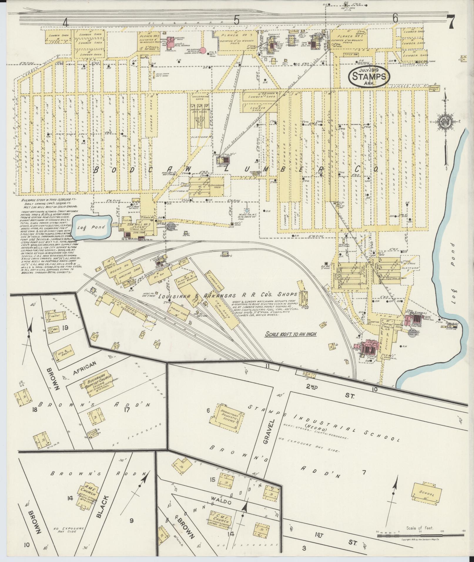 Sanborn Fire Insurance Map from Stamps, Lafayette County, Arkansas (1919), Sheet #0007 - Historic Sanborn Fire Insurance Map Print, vintage old map wall art, antique decor, genealogy gift, Arkansas Arkansas map