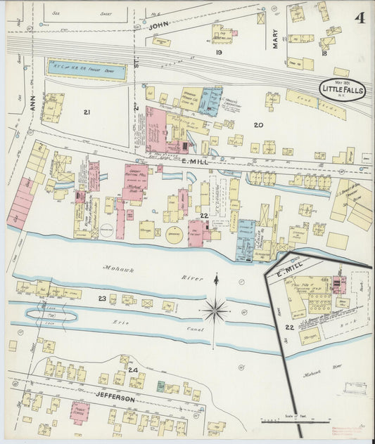 Sanborn Fire Insurance Map from Little Falls, Herkimer County, New York (1891), Sheet #0004 - Historic Sanborn Fire Insurance Map Print, vintage old map wall art, antique decor, genealogy gift, New York New York map