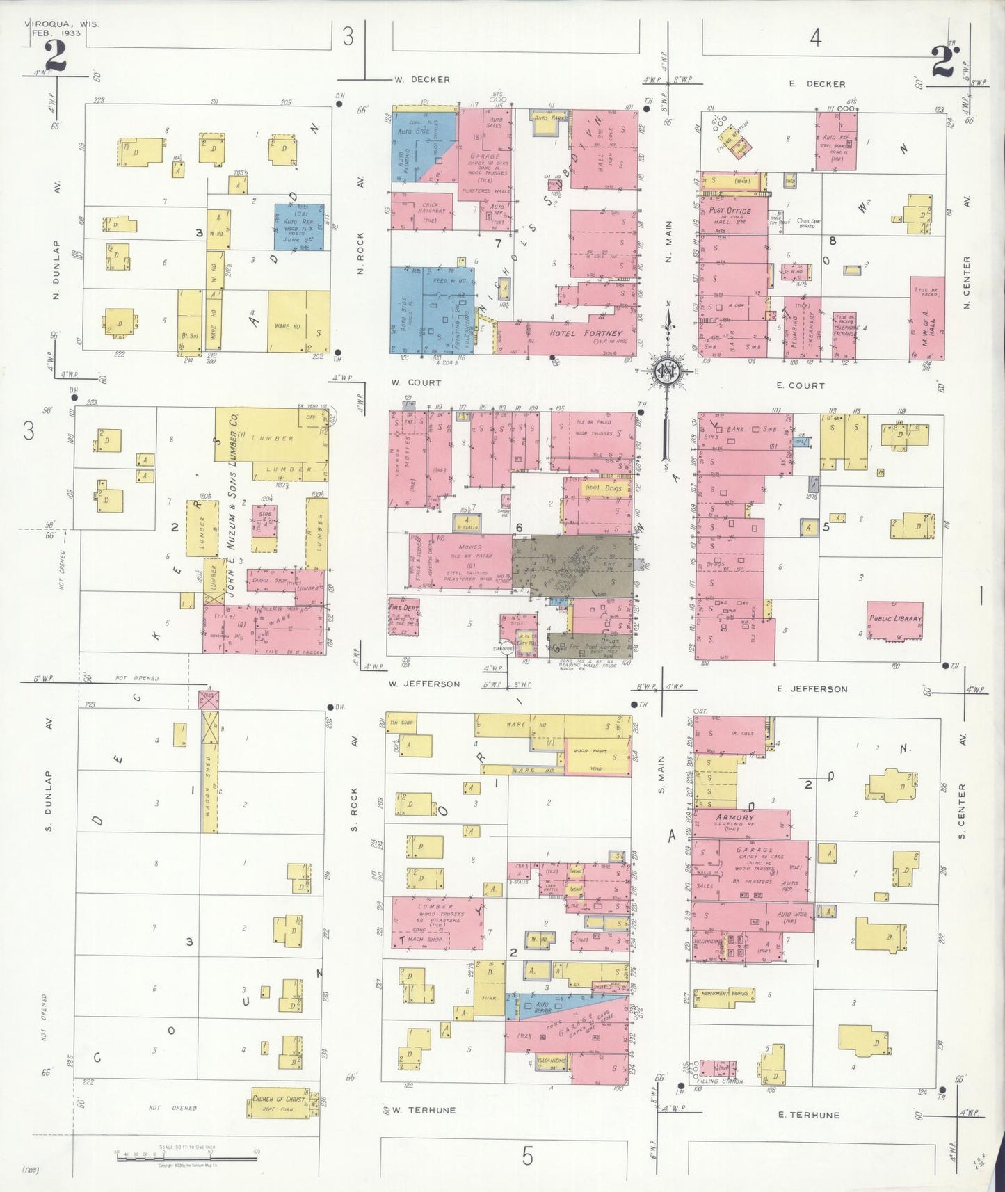 Sanborn Fire Insurance Map from Viroqua, Vernon County, Wisconsin (1933), Sheet #0002 - Complete Map Set gallery image, historic Sanborn map, vintage wall art, Wisconsin Wisconsin