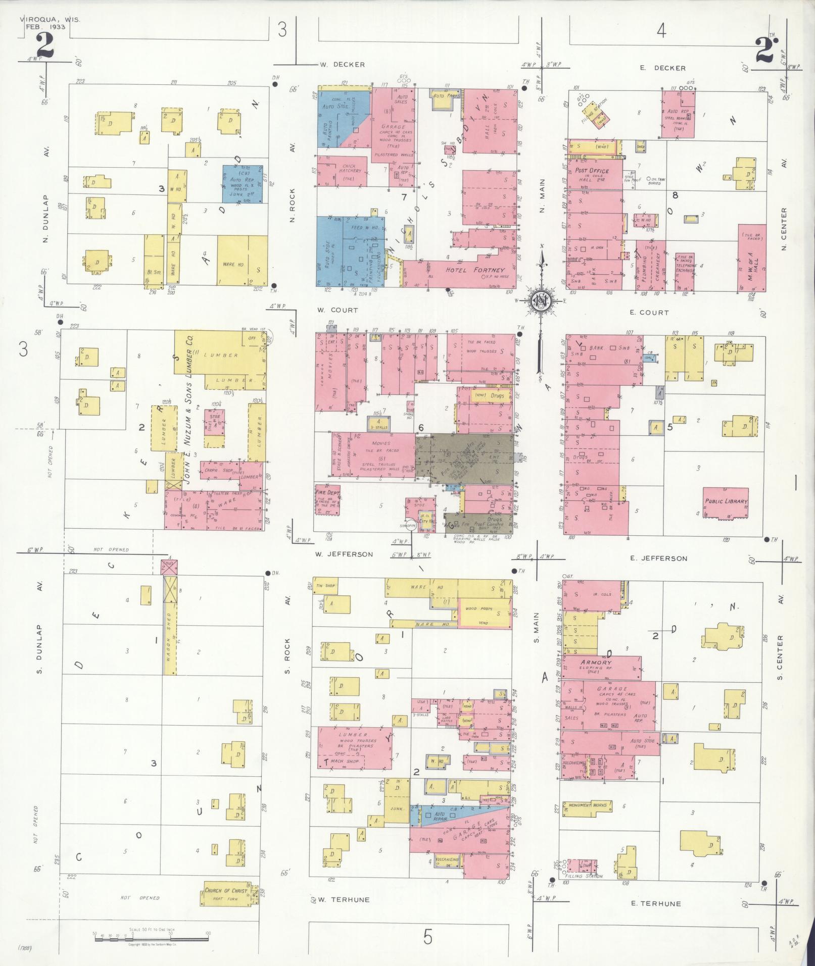 Sanborn Fire Insurance Map from Viroqua, Vernon County, Wisconsin (1933), Sheet #0002 - Complete Map Set gallery image, historic Sanborn map, vintage wall art, Wisconsin Wisconsin