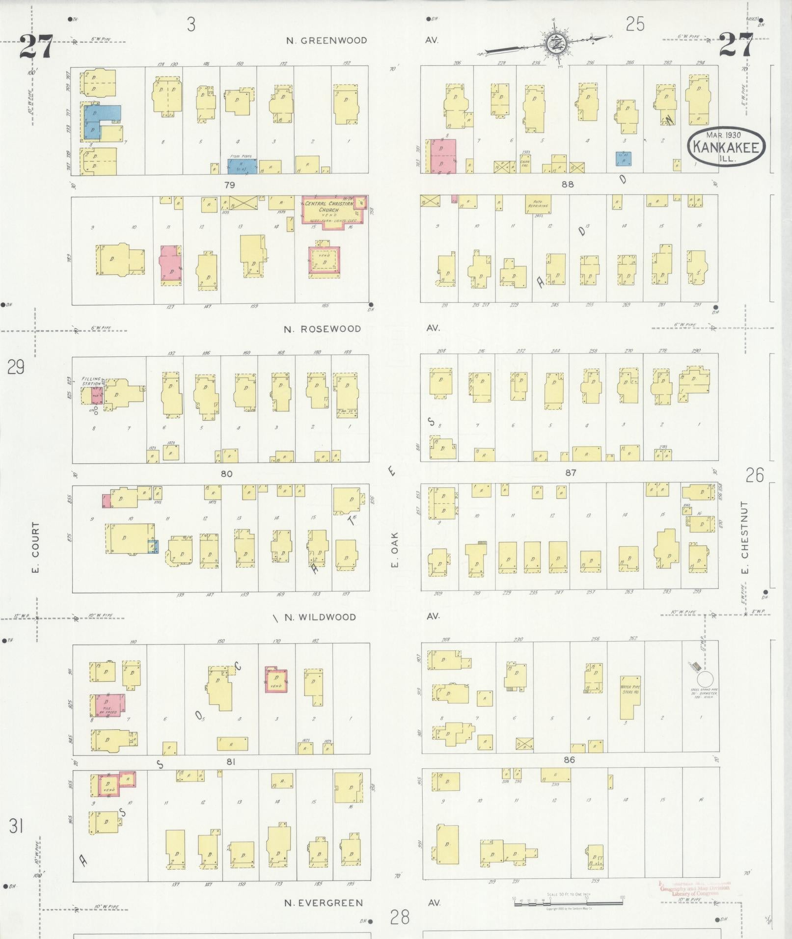 Sanborn Fire Insurance Map from Kankakee, Kankakee County, Illinois (1930), Sheet #0027 - Historic Sanborn Fire Insurance Map Print, vintage old map wall art, antique decor, genealogy gift, Illinois Illinois map