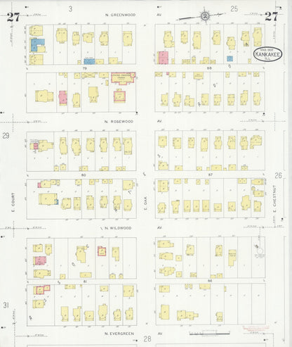 Sanborn Fire Insurance Map from Kankakee, Kankakee County, Illinois (1930), Sheet #0027 - Historic Sanborn Fire Insurance Map Print, vintage old map wall art, antique decor, genealogy gift, Illinois Illinois map