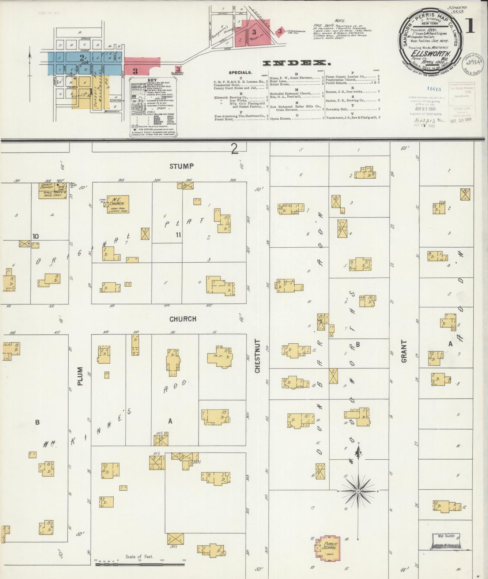 Sanborn Fire Insurance Map from Ellsworth, Pierce County, Wisconsin (1900), Sheet #0001 - Complete Map Set gallery image, historic Sanborn map, vintage wall art, Wisconsin Wisconsin