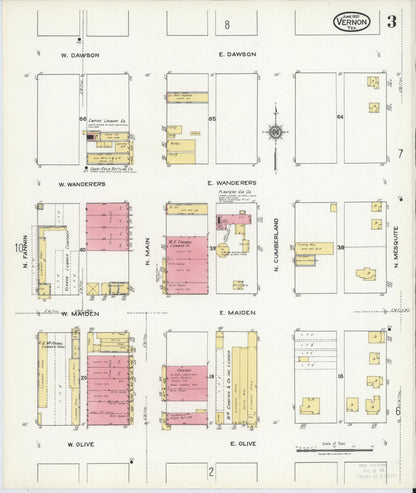 Sanborn Fire Insurance Map from Vernon, Wilbarger County, Texas (1920), Sheet #0003 - Complete Map Set gallery image, historic Sanborn map, vintage wall art, Texas Texas