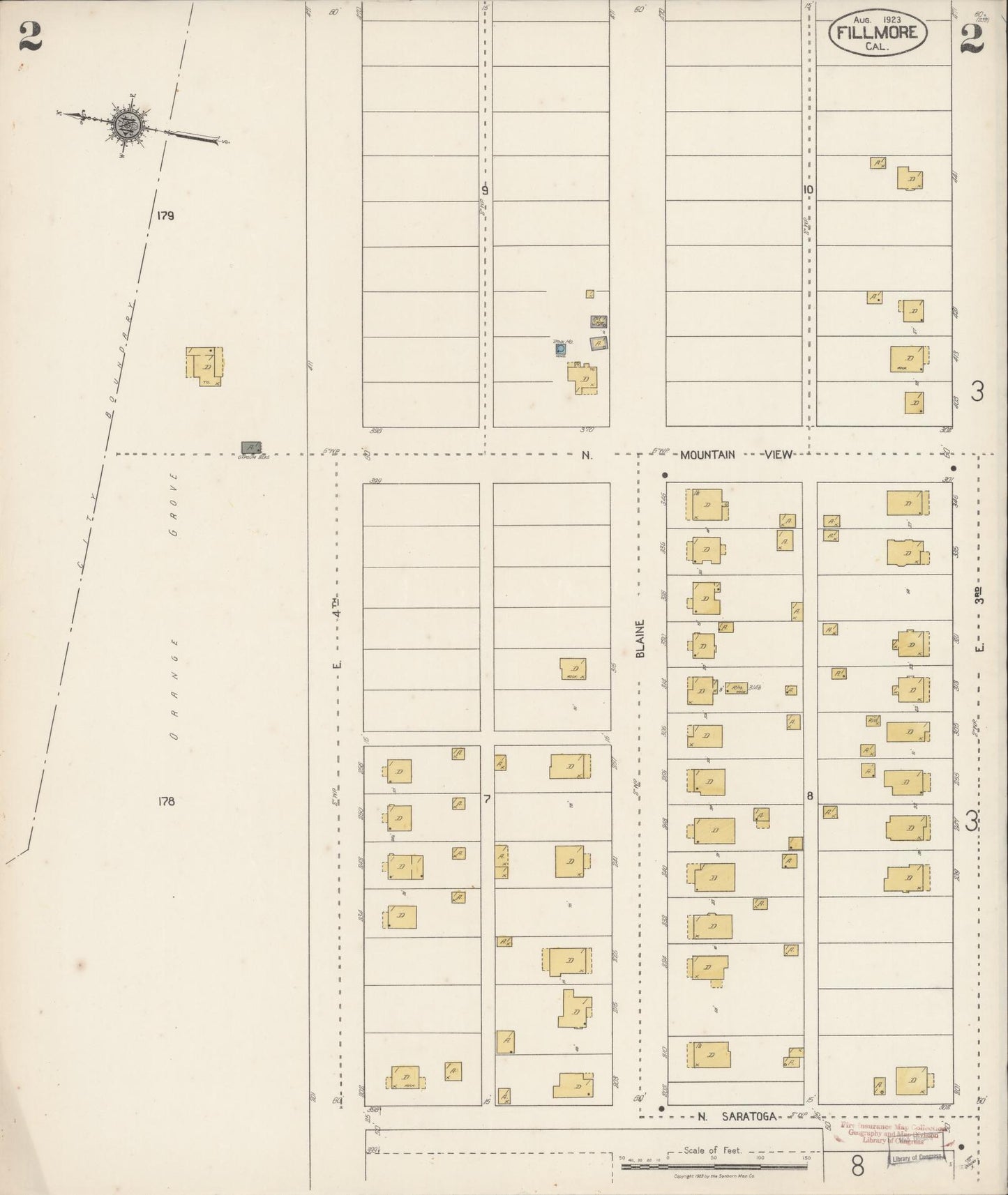 Sanborn Fire Insurance Map from Fillmore, Ventura County, California (1923), Sheet #0002 - Complete Map Set gallery image, historic Sanborn map, vintage wall art, California California