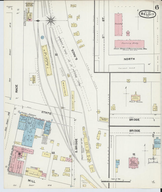 Sanborn Fire Insurance Map from Beloit, Rock County, Wisconsin (1890), Sheet #0006 - Historic Sanborn Fire Insurance Map Print, vintage old map wall art, antique decor, genealogy gift, Wisconsin Wisconsin map