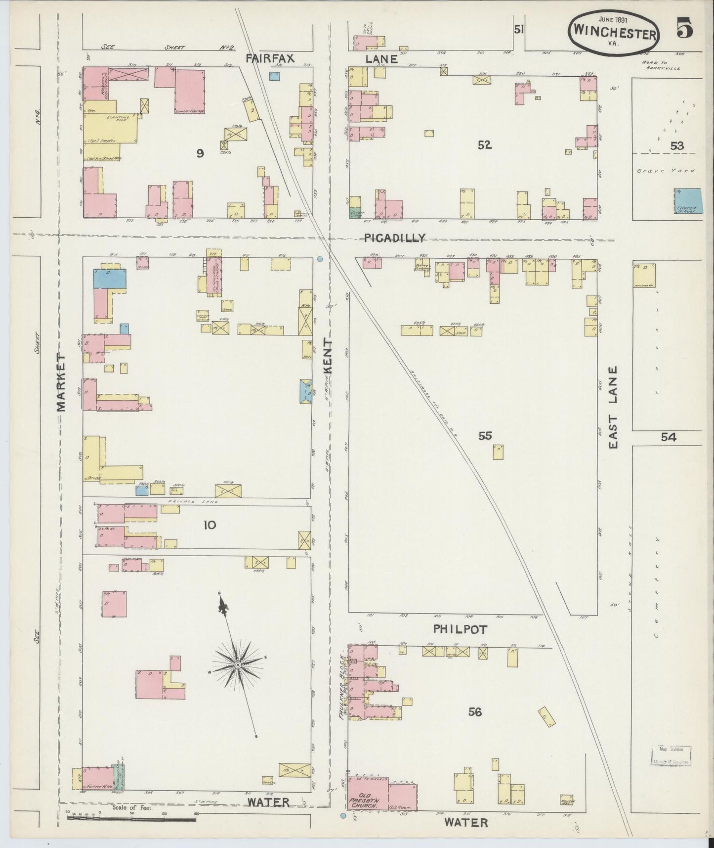 Sanborn Fire Insurance Map from Winchester, Independent Cities, Virginia (1891), Sheet #0005 - Complete Map Set gallery image, historic Sanborn map, vintage wall art, Virginia Virginia