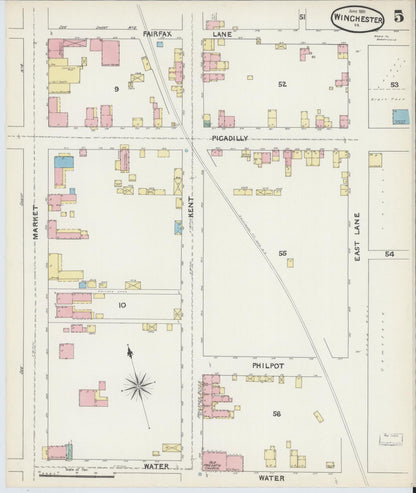 Sanborn Fire Insurance Map from Winchester, Independent Cities, Virginia (1891), Sheet #0005 - Complete Map Set gallery image, historic Sanborn map, vintage wall art, Virginia Virginia