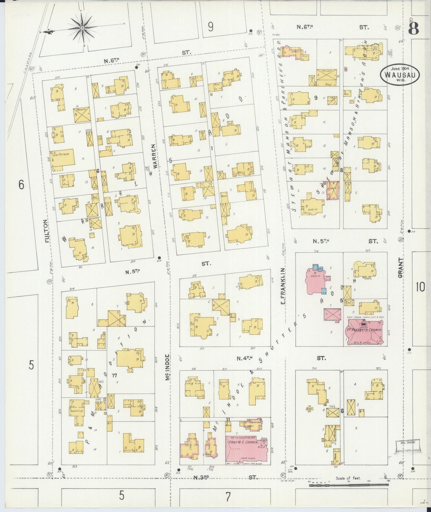 Sanborn Fire Insurance Map from Wausau, Marathon County, Wisconsin (1904), Sheet #0008 - Complete Map Set gallery image, historic Sanborn map, vintage wall art, Wisconsin Wisconsin