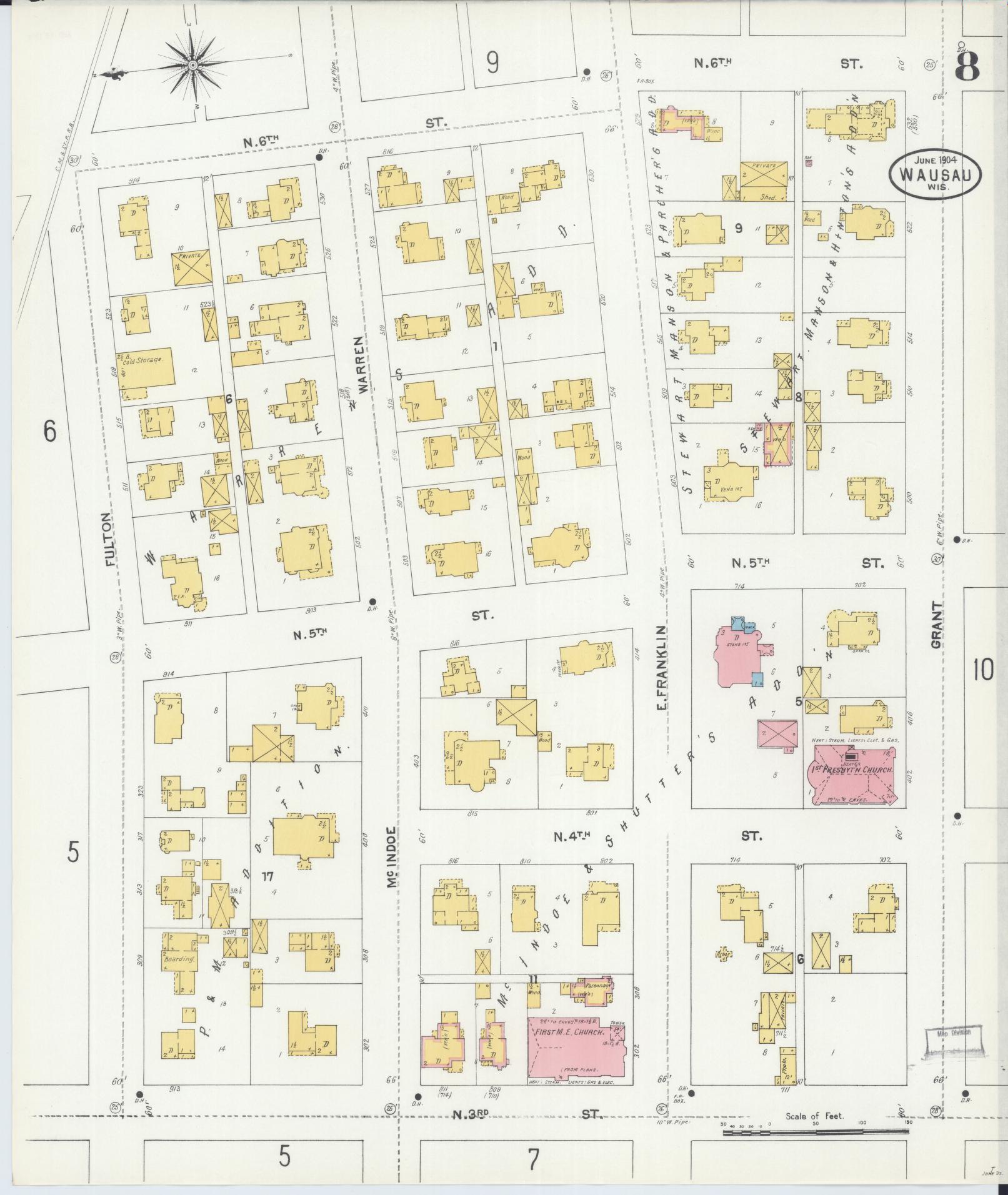 Sanborn Fire Insurance Map from Wausau, Marathon County, Wisconsin (1904), Sheet #0008 - Complete Map Set gallery image, historic Sanborn map, vintage wall art, Wisconsin Wisconsin