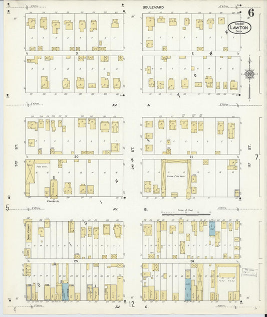 Sanborn Fire Insurance Map from Lawton, Comanche County, Oklahoma (1912), Sheet #0006 - Historic Sanborn Fire Insurance Map Print, vintage old map wall art, antique decor, genealogy gift, Oklahoma Oklahoma map