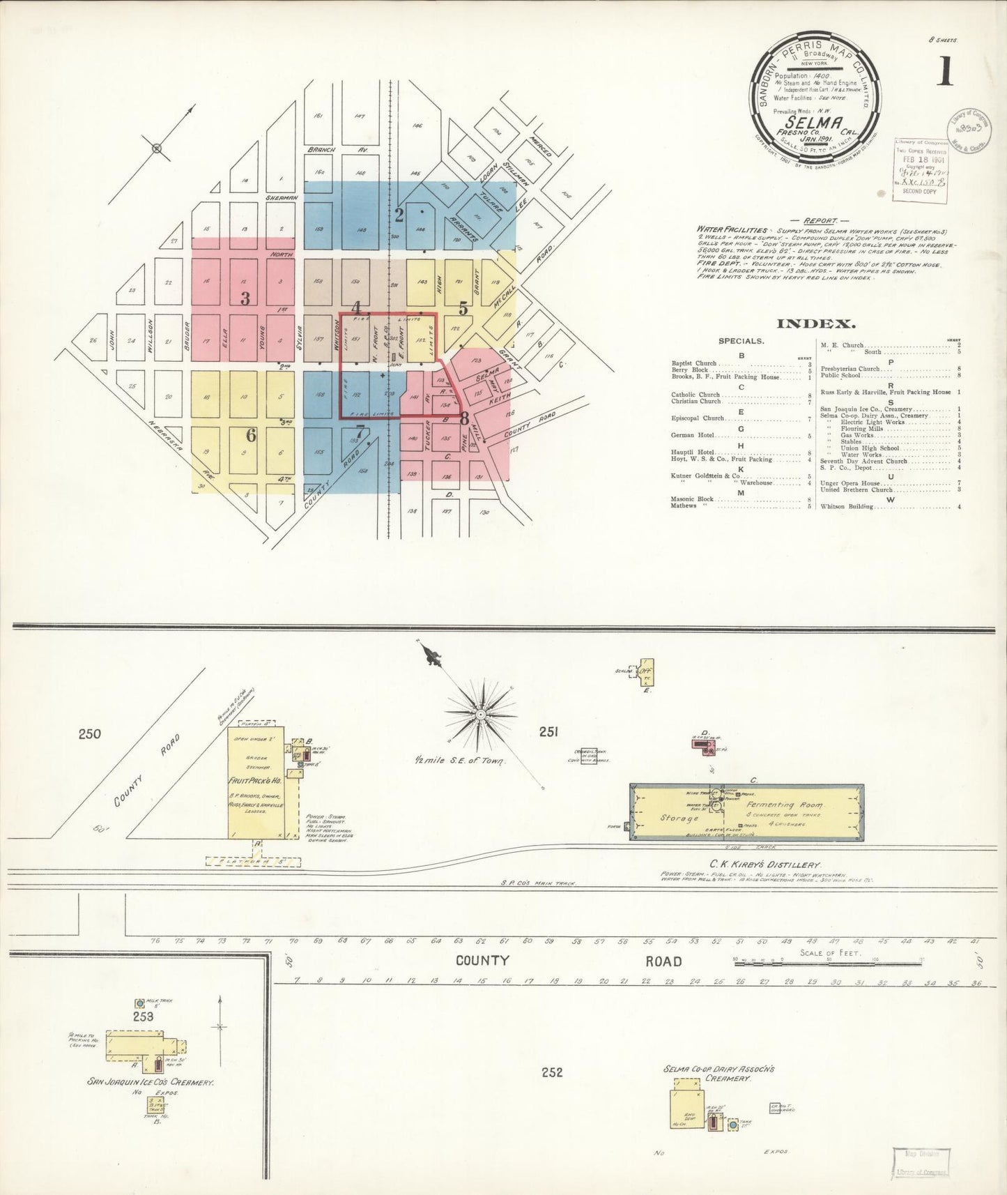Sanborn Fire Insurance Map from Selma, Fresno County, California (1901), Sheet #0001 - Complete Map Set gallery image, historic Sanborn map, vintage wall art, California California