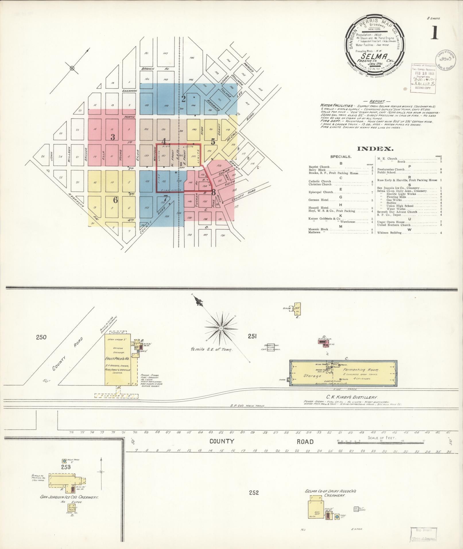 Sanborn Fire Insurance Map from Selma, Fresno County, California (1901), Sheet #0001 - Complete Map Set gallery image, historic Sanborn map, vintage wall art, California California