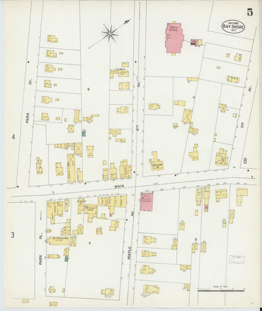 Sanborn Fire Insurance Map from Bay Shore, Suffolk County, New York (1902), Sheet #0005 - Historic Sanborn Fire Insurance Map Print, vintage old map wall art, antique decor, genealogy gift, New York New York map