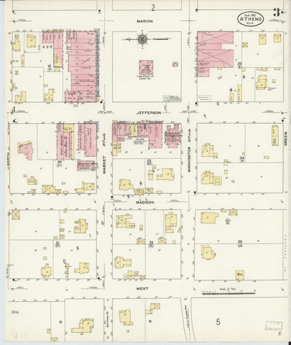 Sanborn Fire Insurance Map from Athens, Limestone County, Alabama (1910), Sheet #0003 - Complete Map Set gallery image, historic Sanborn map, vintage wall art, Alabama Alabama