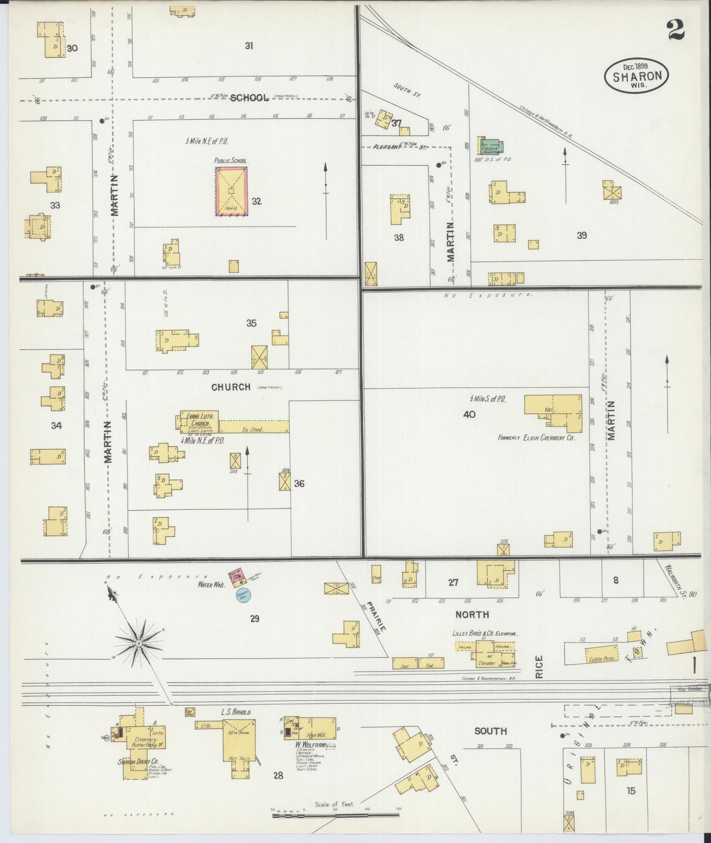 Sanborn Fire Insurance Map from Sharon, Walworth County, Wisconsin (1899), Sheet #0002 - Historic Sanborn Fire Insurance Map Print, vintage old map wall art, antique decor, genealogy gift, Wisconsin Wisconsin map