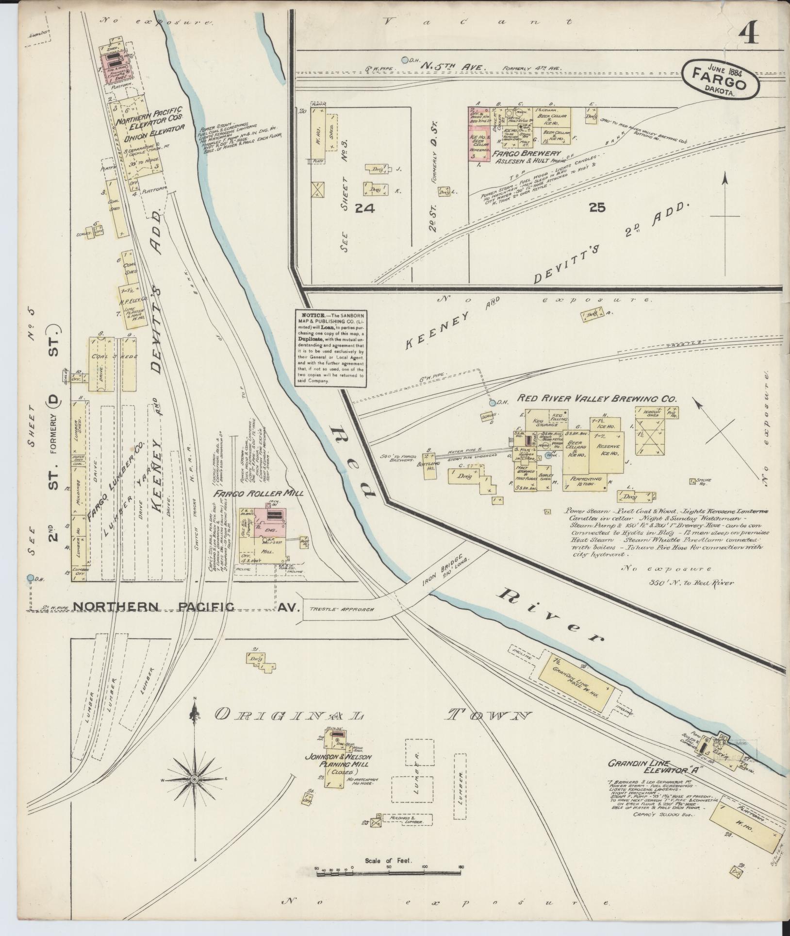 Sanborn Fire Insurance Map from Fargo, Cass County, North Dakota (1884), Sheet #0004 - Historic Sanborn Fire Insurance Map Print, vintage old map wall art, antique decor, genealogy gift, North Dakota North Dakota map