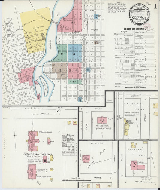 Sanborn Fire Insurance Map from Little Falls, Morrison County, Minnesota (1895), Sheet #0001 - Historic Sanborn Fire Insurance Map Print, vintage old map wall art, antique decor, genealogy gift, Minnesota Minnesota map