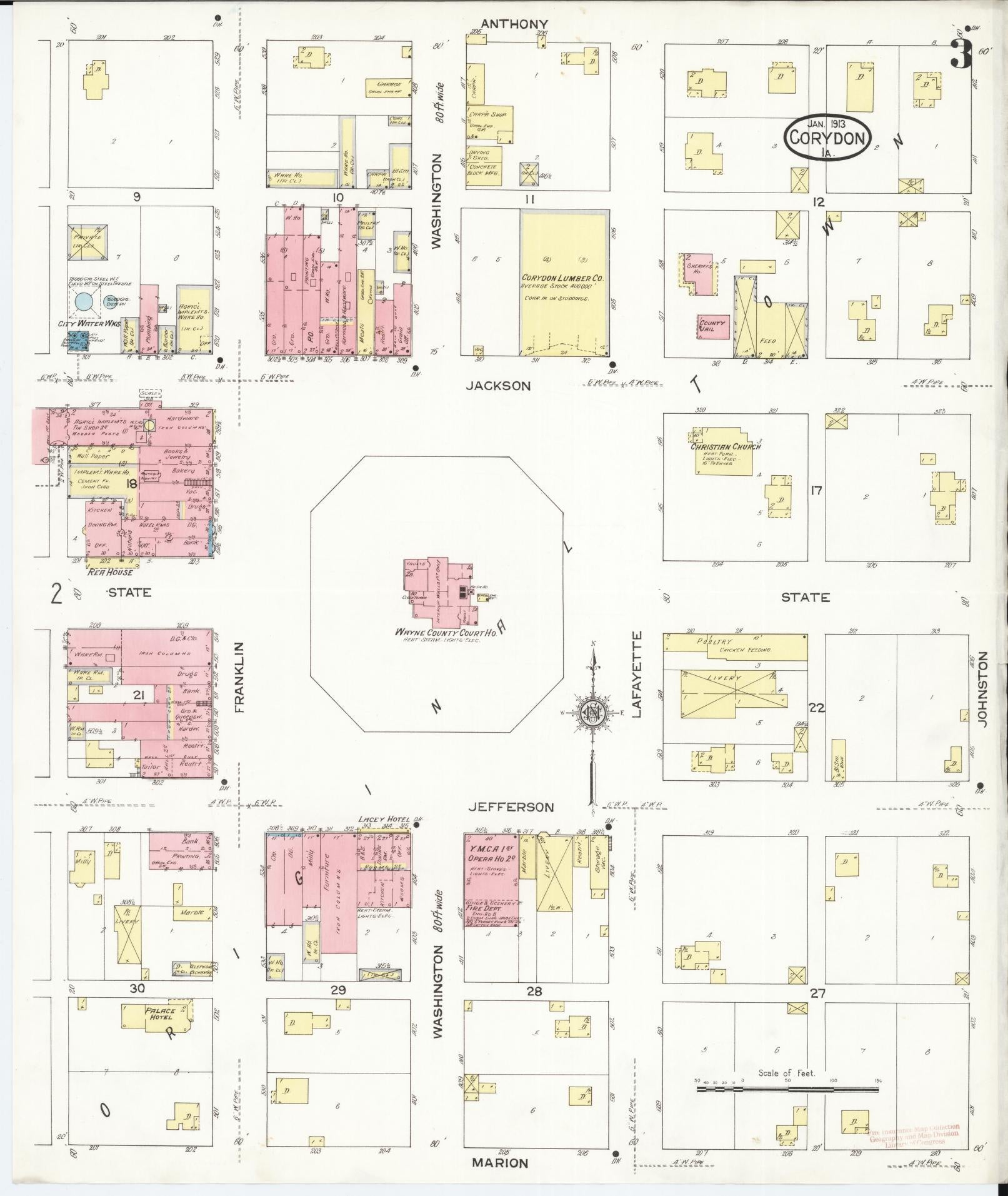 Sanborn Fire Insurance Map from Corydon, Wayne County, Iowa (1913), Sheet #0003 - Historic Sanborn Fire Insurance Map Print, vintage old map wall art