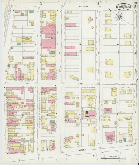 Sanborn Fire Insurance Map from Homestead, Allegheny County, Pennsylvania (1896), Sheet #0007 - Historic Sanborn Fire Insurance Map Print, vintage old map wall art, antique decor, genealogy gift, Pennsylvania Pennsylvania map