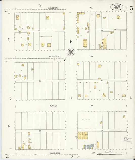 Sanborn Fire Insurance Map from Cody, Park County, Wyoming (1907), Sheet #0005 - Historic Sanborn Fire Insurance Map Print, vintage old map wall art, antique decor, genealogy gift, Wyoming Wyoming map