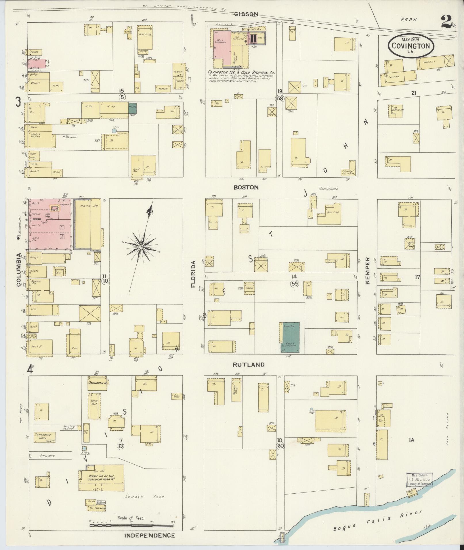 Sanborn Fire Insurance Map from Covington, Saint Tammany Parish, Louisiana (1909), Sheet #0002 - Complete Map Set gallery image, historic Sanborn map, vintage wall art, Louisiana Louisiana