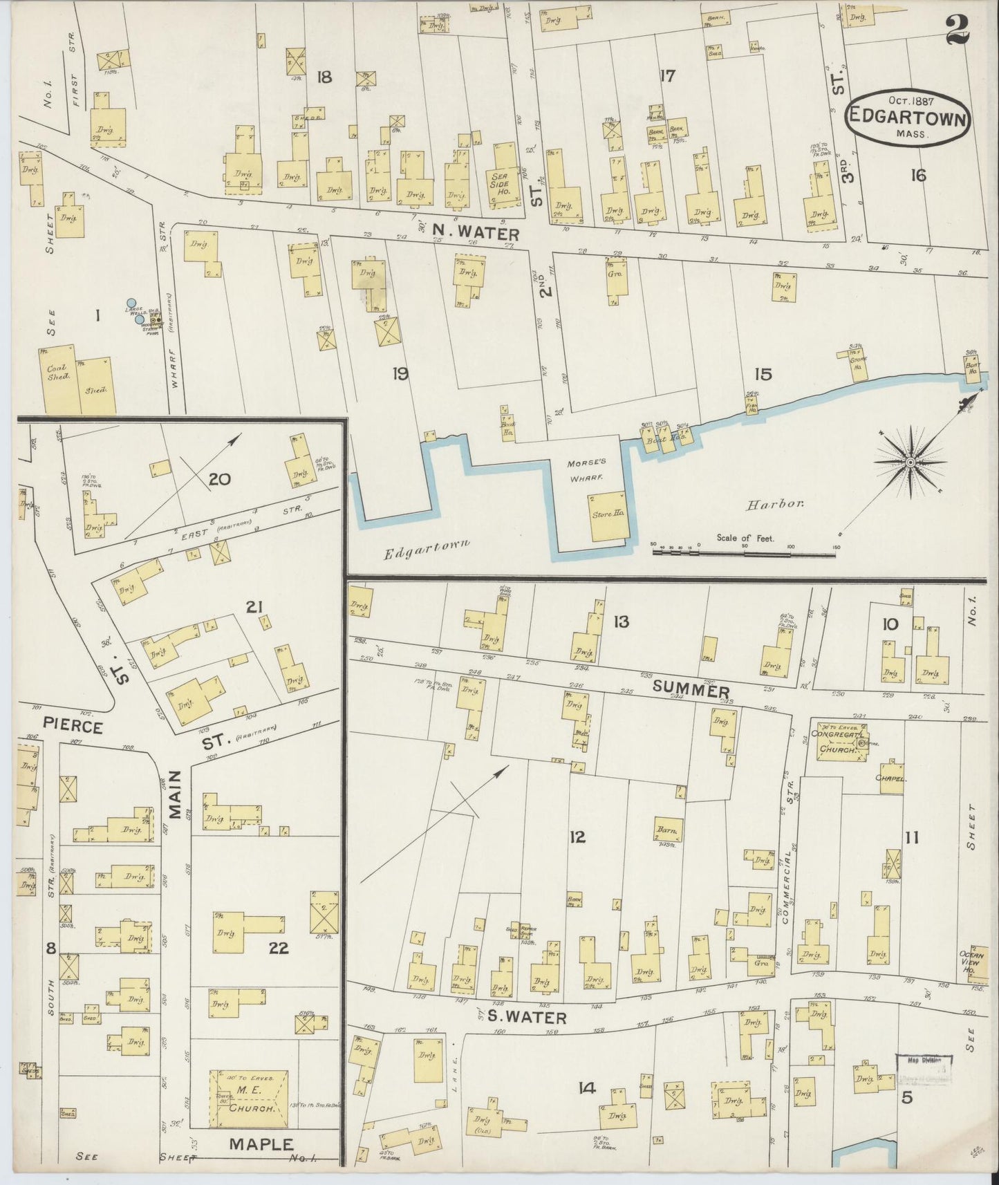 Sanborn Fire Insurance Map from Edgartown, Dukes County, Massachusetts (1887), Sheet #0002 - Complete Map Set gallery image, historic Sanborn map, vintage wall art, Massachusetts Massachusetts