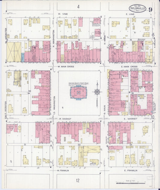 Sanborn Fire Insurance Map from Taylorville, Christian County, Illinois (1914), Sheet #0009 - Historic Sanborn Fire Insurance Map Print, vintage old map wall art, antique decor, genealogy gift, Illinois Illinois map
