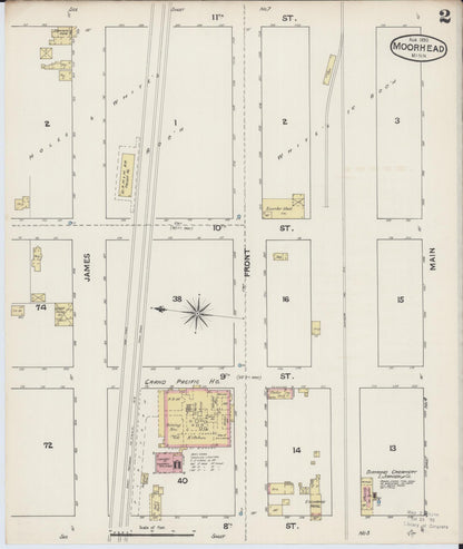Sanborn Fire Insurance Map from Moorhead, Clay County, Minnesota (1890), Sheet #0002 - Complete Map Set gallery image, historic Sanborn map, vintage wall art, Minnesota Minnesota