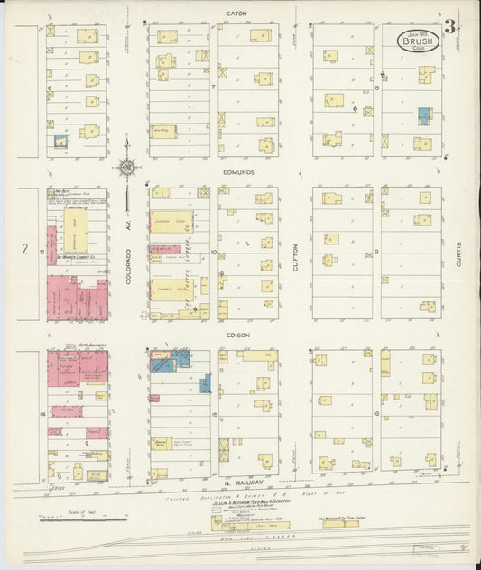Sanborn Fire Insurance Map from Brush, Morgan County, Colorado (1913), Sheet #0003 - Historic Sanborn Fire Insurance Map Print, vintage old map wall art, antique decor, genealogy gift, Colorado Colorado map