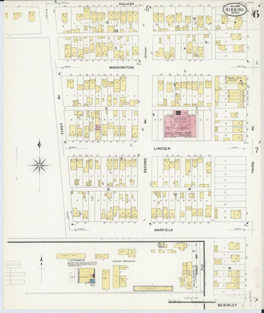 Sanborn Fire Insurance Map from Hibbing, Saint Louis County, Minnesota (1908), Sheet #0006 - Historic Sanborn Fire Insurance Map Print, vintage old map wall art, antique decor, genealogy gift, Minnesota Minnesota map