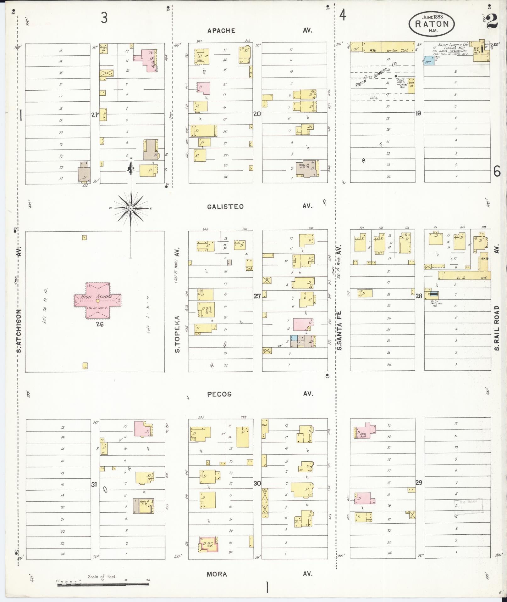 Sanborn Fire Insurance Map from Raton, Colfax County, New Mexico (1898), Sheet #0002 - Complete Map Set gallery image, historic Sanborn map, vintage wall art, New Mexico New Mexico