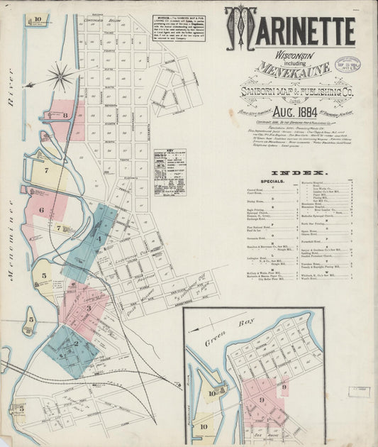 Sanborn Fire Insurance Map from Marinette, Marinette County, Wisconsin (1884), Sheet #0001 - Complete Map Set gallery image, historic Sanborn map, vintage wall art, Wisconsin Wisconsin