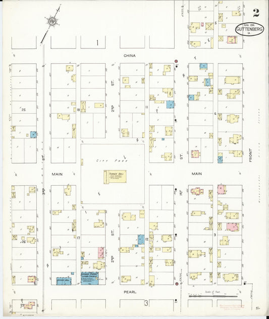 Sanborn Fire Insurance Map from Guttenberg, Clayton County, Iowa (1914), Sheet #0002 - Historic Sanborn Fire Insurance Map Print, vintage old map wall art